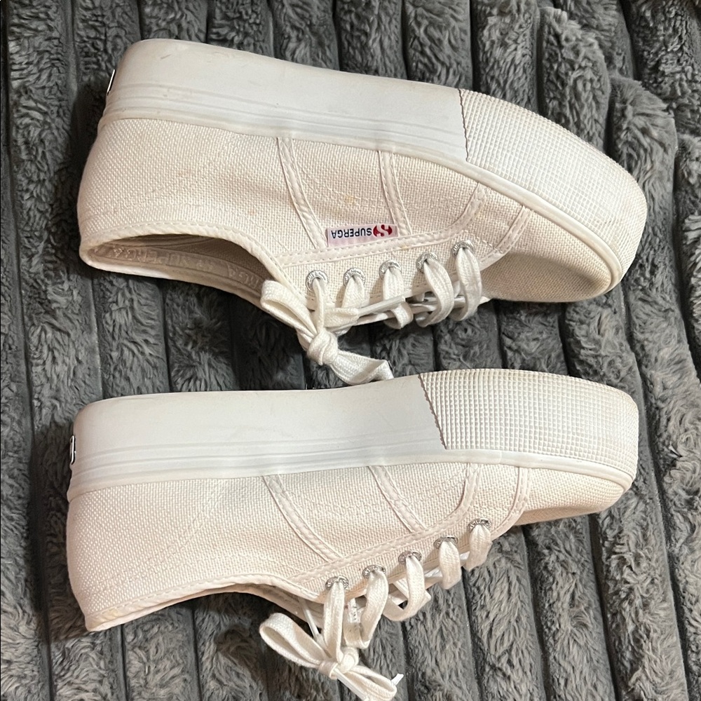 Superga Cream Platform Canvas Sneakers for Women - Picture 5 of 11